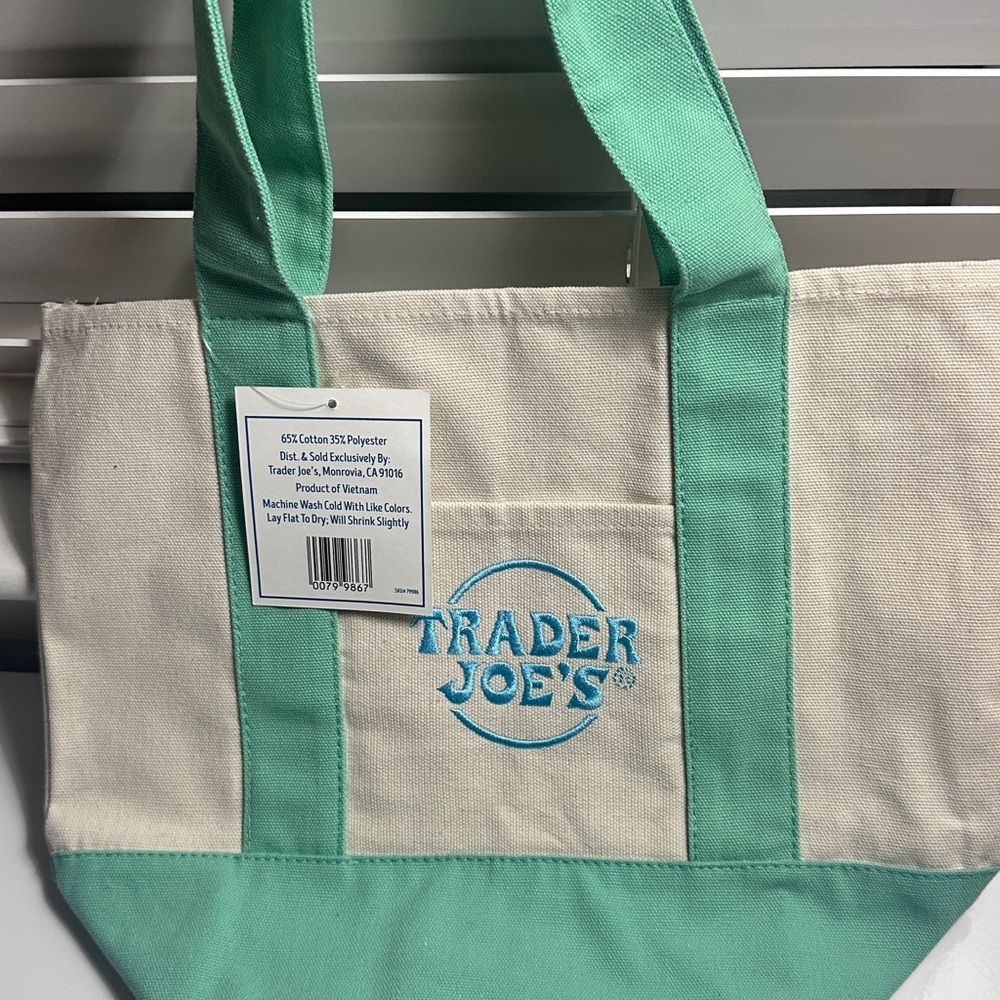 Trader Joe's Cream & Mint Canvas Tote Bag